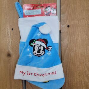Mickey Mouse Disney My 1st First Christmas Hat And Stocking Set Blue